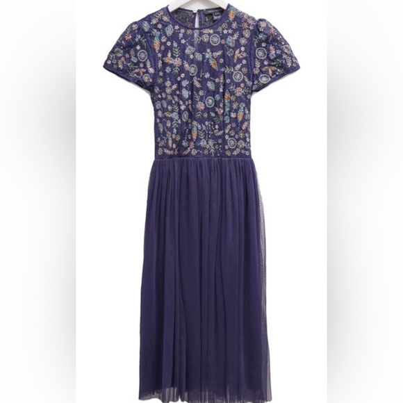 French Connection Diya Fit & Flare Midi Dress Size 12 Navy - Picture 4 of 12
